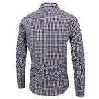 Men's Long Sleeve Gingham Check Shirt with Button-Down Collar and Chest Pocket