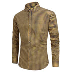 Men's Long Sleeve Gingham Check Shirt with Button-Down Collar and Chest Pocket