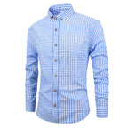 Men's Long Sleeve Gingham Check Shirt with Button-Down Collar and Chest Pocket