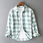 Men's Long Sleeve Plaid Shirt with Spread Collar and Single Chest Pocket