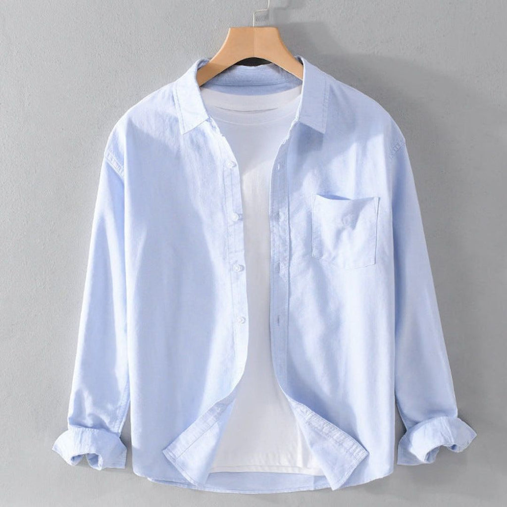 Men's Long Sleeve Shirt with Point Collar and Chest Patch Pocket