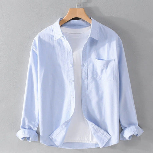 Men's Long Sleeve Shirt with Point Collar and Chest Patch Pocket