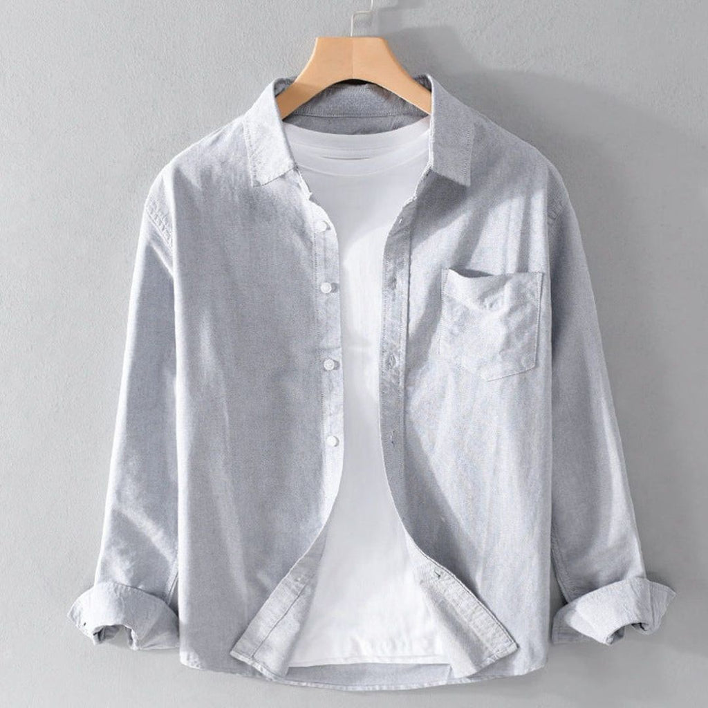 Men's Long Sleeve Shirt with Point Collar and Chest Patch Pocket