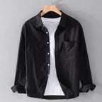 Men's Long Sleeve Shirt with Point Collar and Chest Patch Pocket