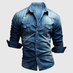 Men's Long Sleeve Shirt with Snap Button Front Dual Chest Pockets and Washed Finish