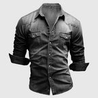 Men's Long Sleeve Shirt with Snap Button Front Dual Chest Pockets and Washed Finish