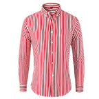 Men's Long Sleeve Striped Shirt with Button-Down Collar and Button Front Placket