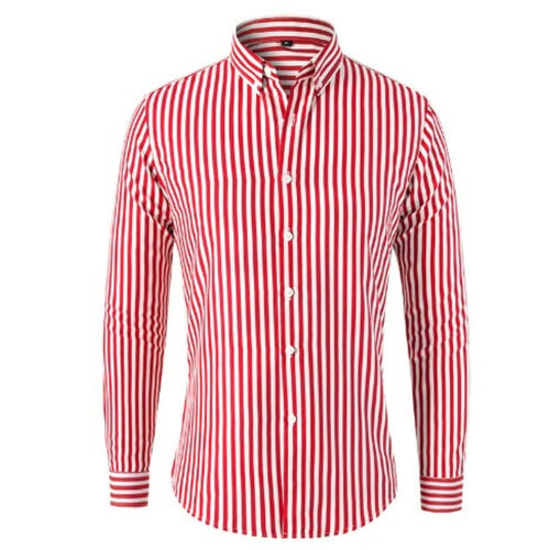 Men's Long Sleeve Striped Shirt with Button-Down Collar and Button Front Placket