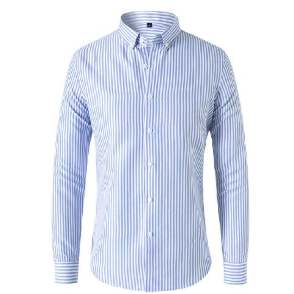 Men's Long Sleeve Striped Shirt with Button-Down Collar and Button Front Placket