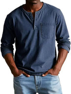 Men's Long Sleeve T Shirt with Henley Collar and Pocket