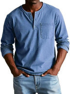 Men's Long Sleeve T Shirt with Henley Collar and Pocket
