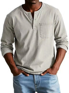Men's Long Sleeve T Shirt with Henley Collar and Pocket