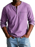 Men's Long Sleeve T Shirt with Henley Collar and Pocket