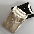 Men's Long Sleeve V-Neck Top with Contrast Layered Trim at Neckline and Cuffs