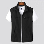 Men's Outdoor Cargo Vest Jacket with Stand Collar