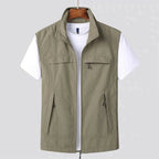 Men's Outdoor Cargo Vest Jacket with Stand Collar