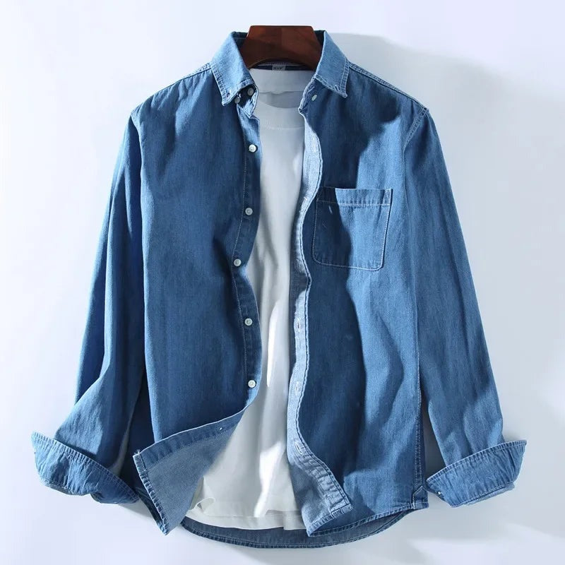 Men's Oversized Long Sleeve Shirt with Point Collar