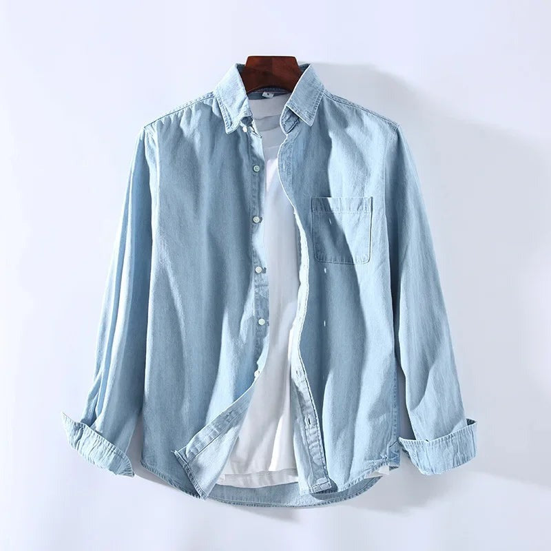 Men's Oversized Long Sleeve Shirt with Point Collar