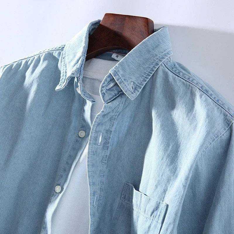 Men's Oversized Long Sleeve Shirt with Point Collar