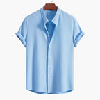 Men's Oversized Short Sleeve Shirt with Stand Collar