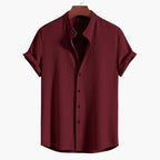 Men's Oversized Short Sleeve Shirt with Stand Collar