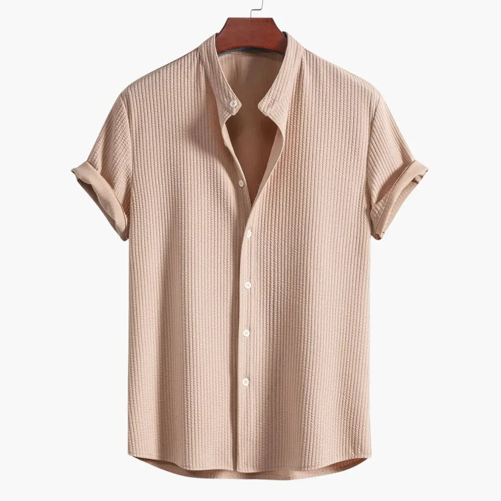 Men's Oversized Short Sleeve Shirt with Stand Collar