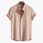 Men's Oversized Short Sleeve Shirt with Stand Collar