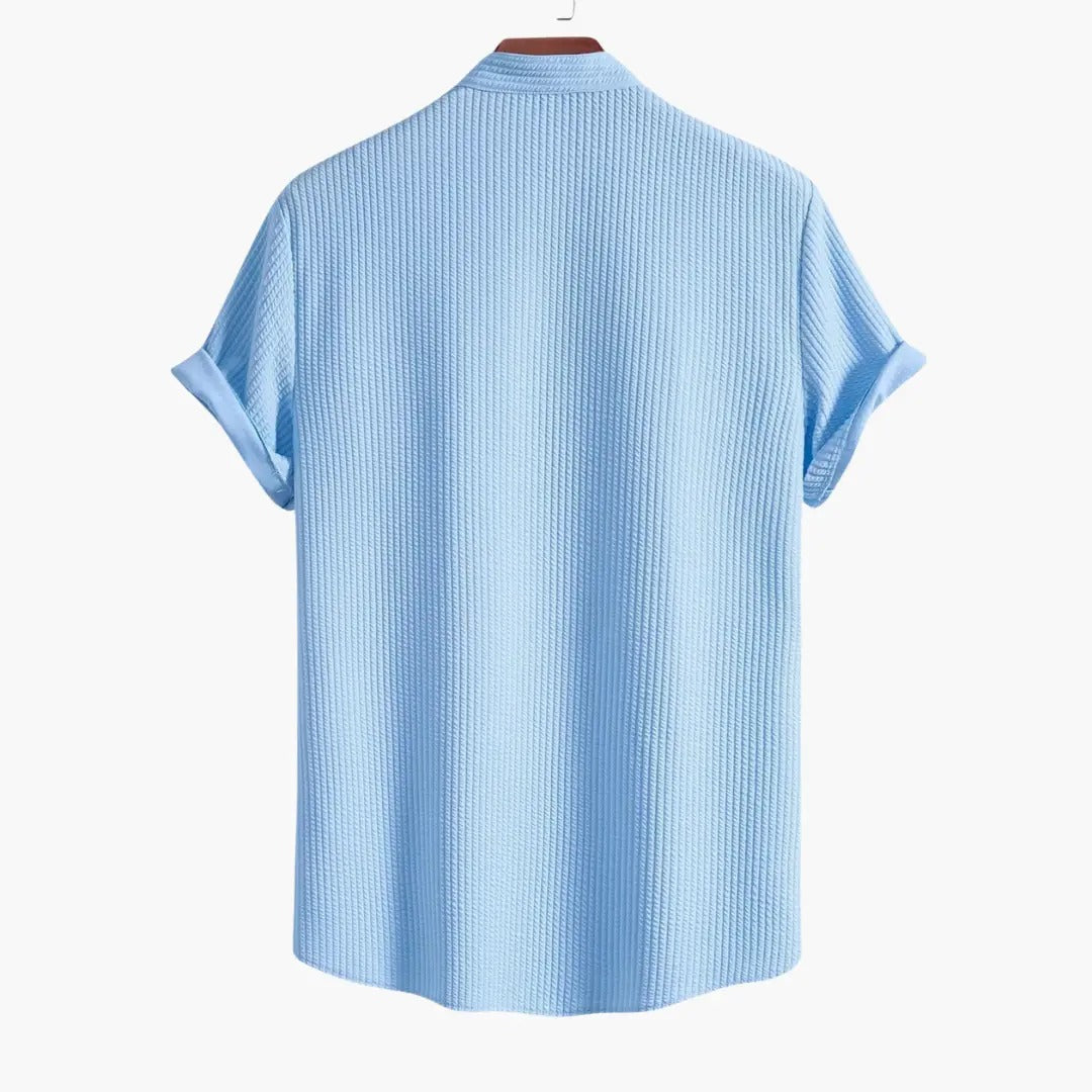 Men's Oversized Short Sleeve Shirt with Stand Collar