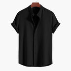 Men's Oversized Short Sleeve Shirt with Stand Collar
