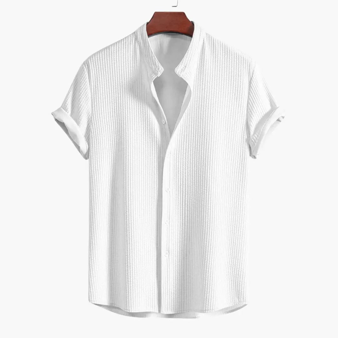 Men's Oversized Short Sleeve Shirt with Stand Collar