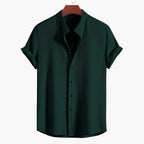 Men's Oversized Short Sleeve Shirt with Stand Collar