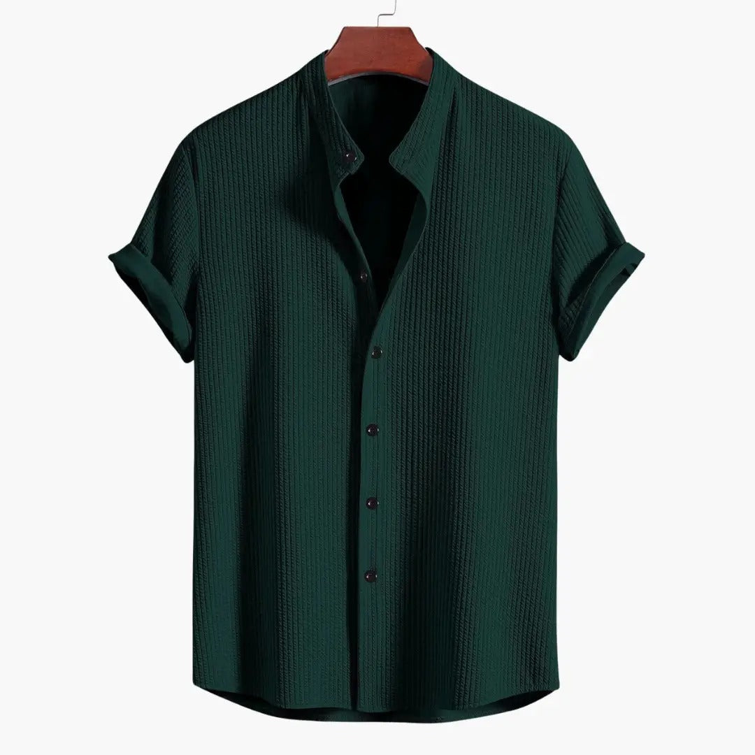 Men's Oversized Short Sleeve Shirt with Stand Collar