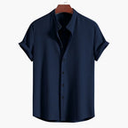 Men's Oversized Short Sleeve Shirt with Stand Collar