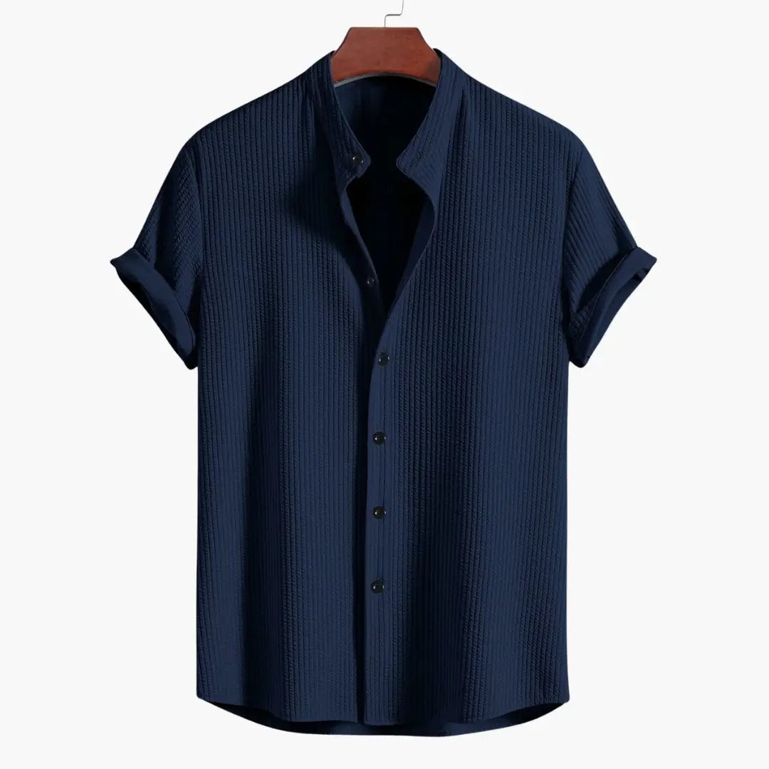 Men's Oversized Short Sleeve Shirt with Stand Collar