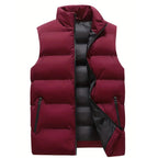Men's Padded Gilet with Stand Collar and Zip Pockets