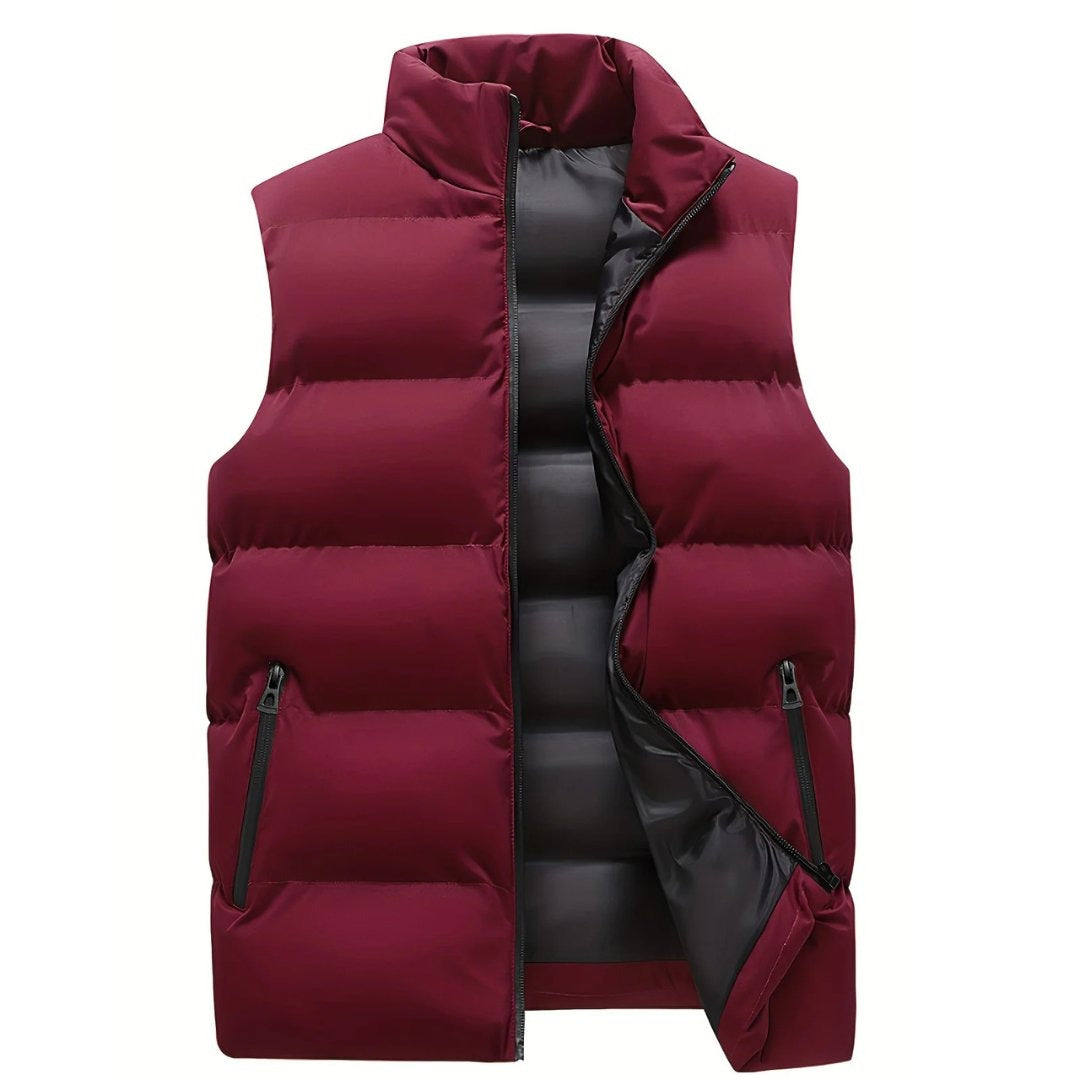 Men's Padded Gilet with Stand Collar and Zip Pockets