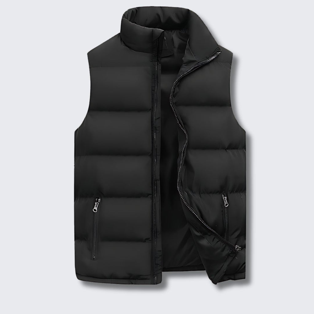 Men's Padded Gilet with Stand Collar and Zip Pockets