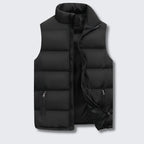 Men's Padded Gilet with Stand Collar and Zip Pockets
