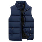 Men's Padded Gilet with Stand Collar and Zip Pockets