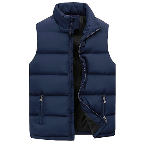 Men's Padded Gilet with Stand Collar and Zip Pockets