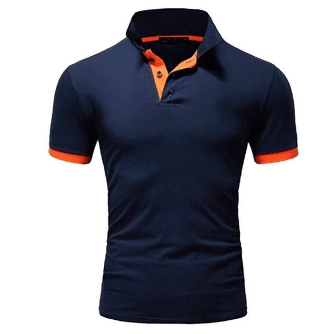 Men's Short Sleeve Polo Shirt with Contrast Collar Panel and Contrast Cuff Trim