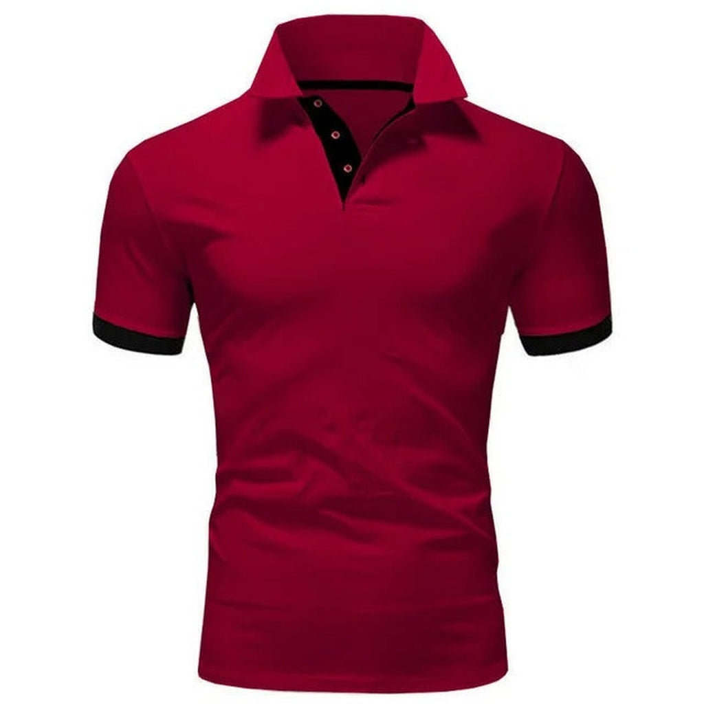 Men's Short Sleeve Polo Shirt with Contrast Collar Panel and Contrast Cuff Trim