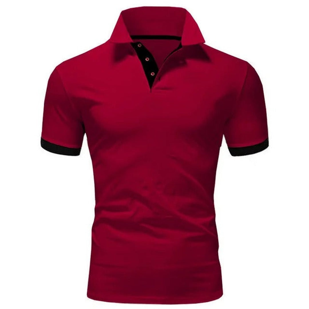 Men's Short Sleeve Polo Shirt with Contrast Collar Panel and Contrast Cuff Trim