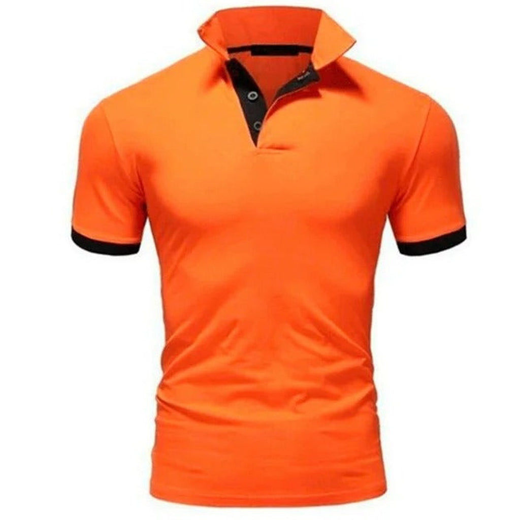 Men's Short Sleeve Polo Shirt with Contrast Collar Panel and Contrast Cuff Trim