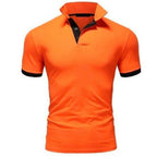 Men's Short Sleeve Polo Shirt with Contrast Collar Panel and Contrast Cuff Trim