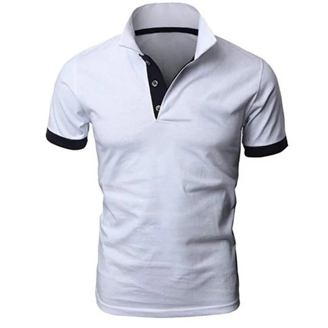 Men's Short Sleeve Polo Shirt with Contrast Collar Panel and Contrast Cuff Trim