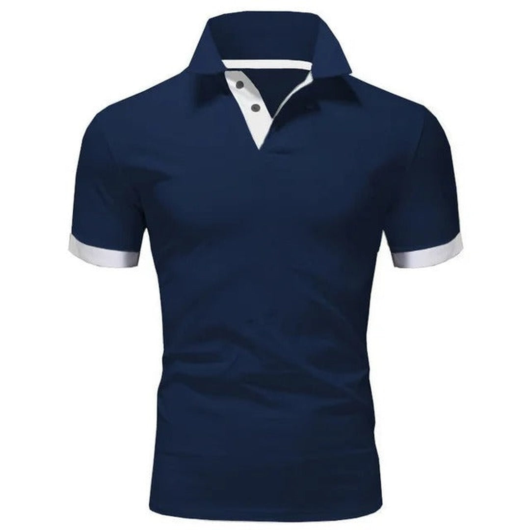 Men's Short Sleeve Polo Shirt with Contrast Collar Panel and Contrast Cuff Trim