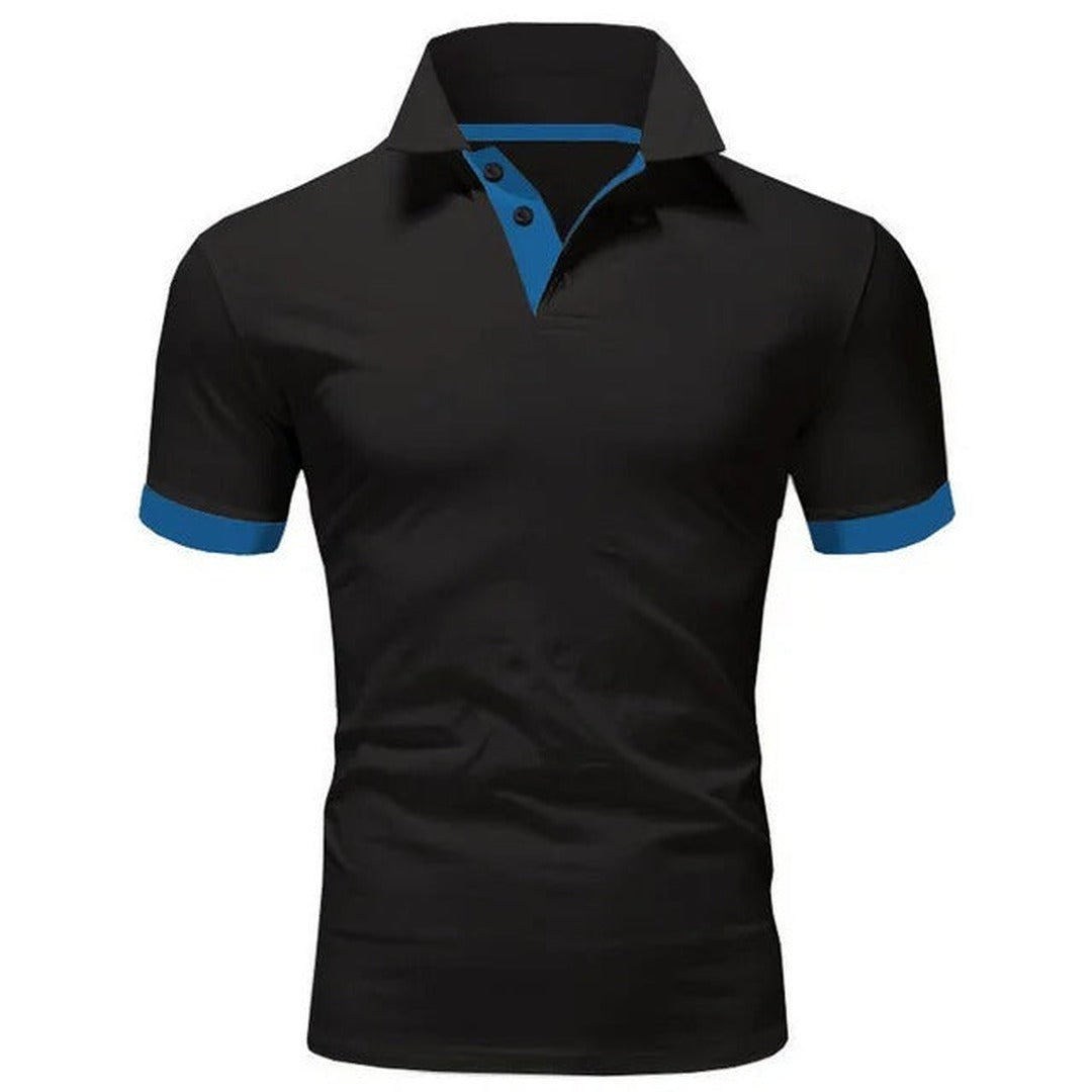Men's Short Sleeve Polo Shirt with Contrast Collar Panel and Contrast Cuff Trim