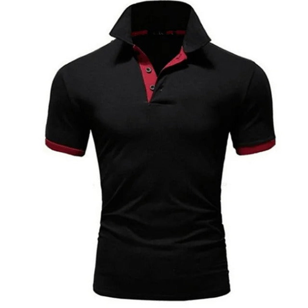 Men's Short Sleeve Polo Shirt with Contrast Collar Panel and Contrast Cuff Trim