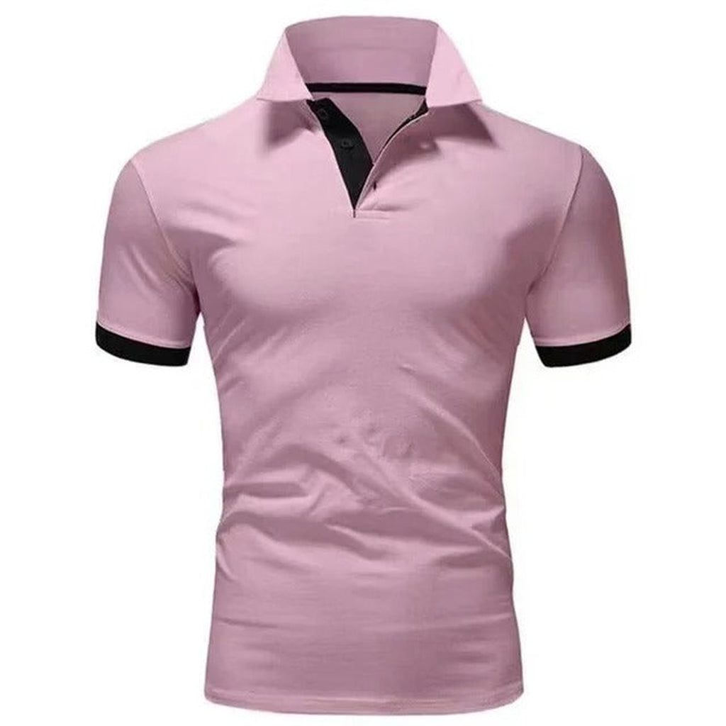 Men's Short Sleeve Polo Shirt with Contrast Collar Panel and Contrast Cuff Trim